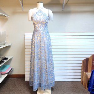 Speechless Pearl GALA -  Strappy-Back Long Sparkle Lace Blue Prom Dress 11